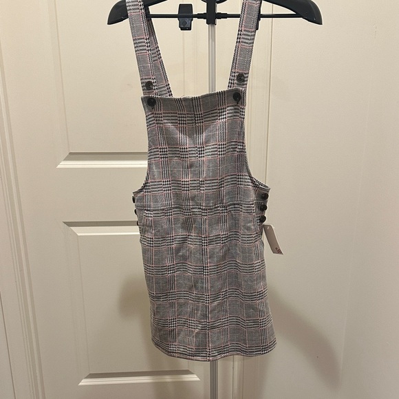 SO Dresses & Skirts - SO Plaid Mini Pinafore Dress in Gray and Pink